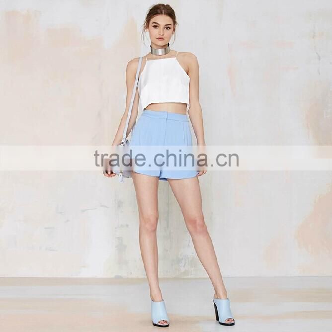 Sweet style fashion pleated all-match high waist side pockets ladies formal elegant OL style shorts