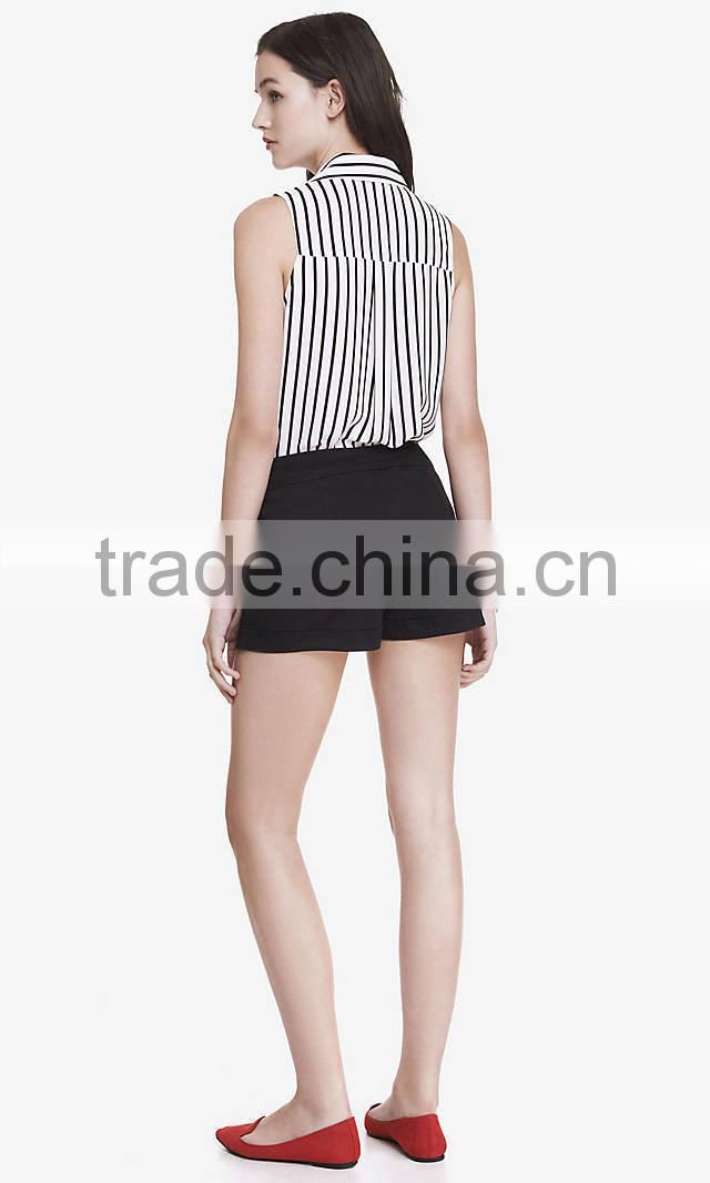 Women Double-breasted Black High Waisted Sailor Cargo Shorts