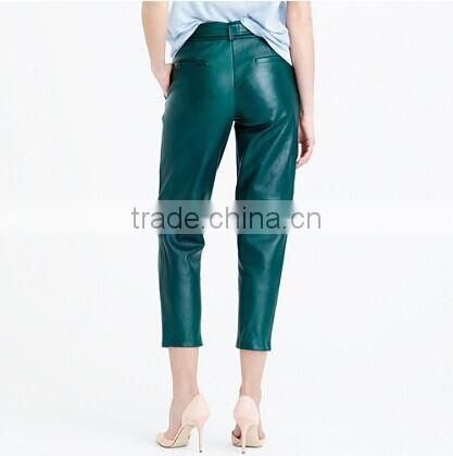 Women Fashion Green 3/4 length Slim Fit Leather Pants