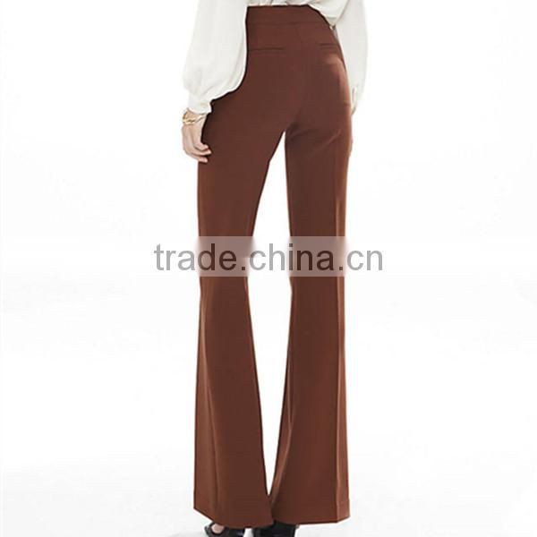Women Mid Rise Sailor Flare Brown Color Double breasted Long Pants Trousers