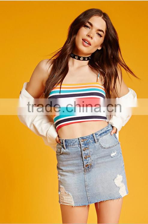 Ladies Fashion Button Front High Waist Light Blue Denim/Jeans Short Skirt