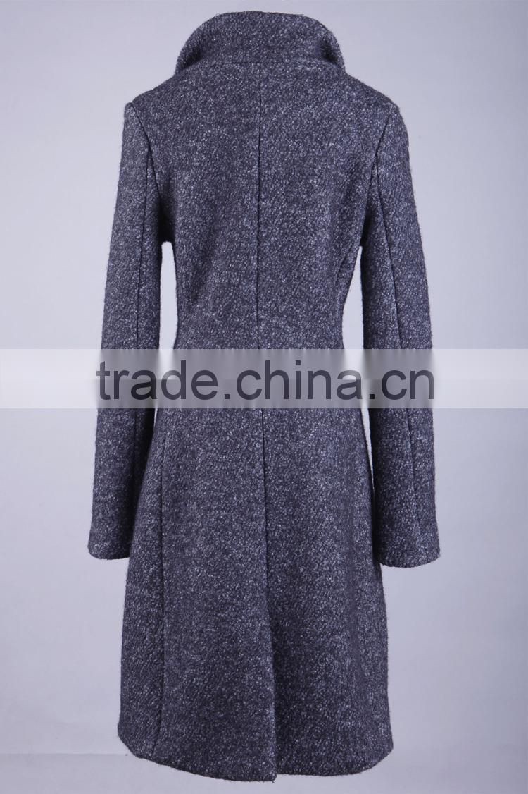 2015 the newest slim fit cheap clothing women's warm woolen coat with long sleeve marl grey free sample