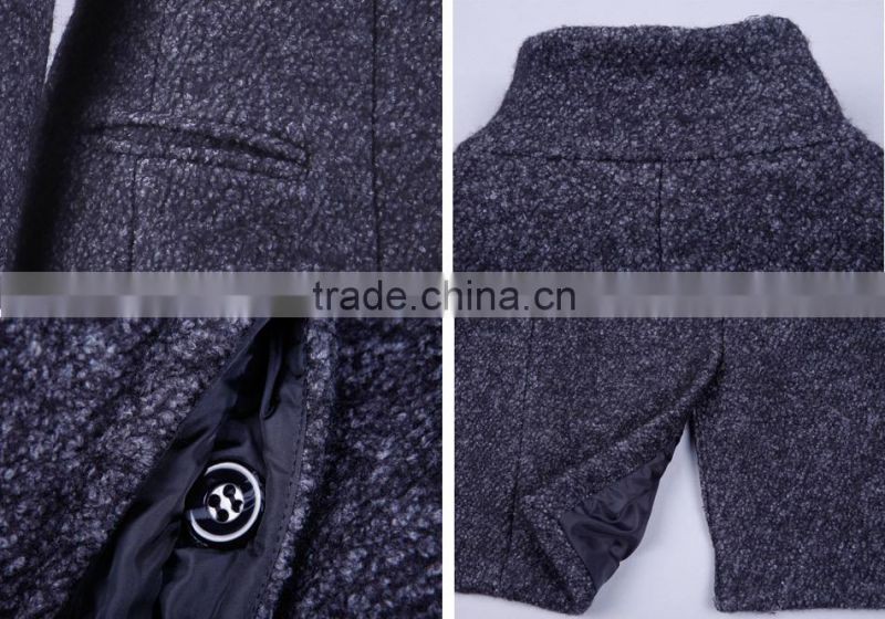 2015 the newest slim fit cheap clothing women's warm woolen coat with long sleeve marl grey free sample