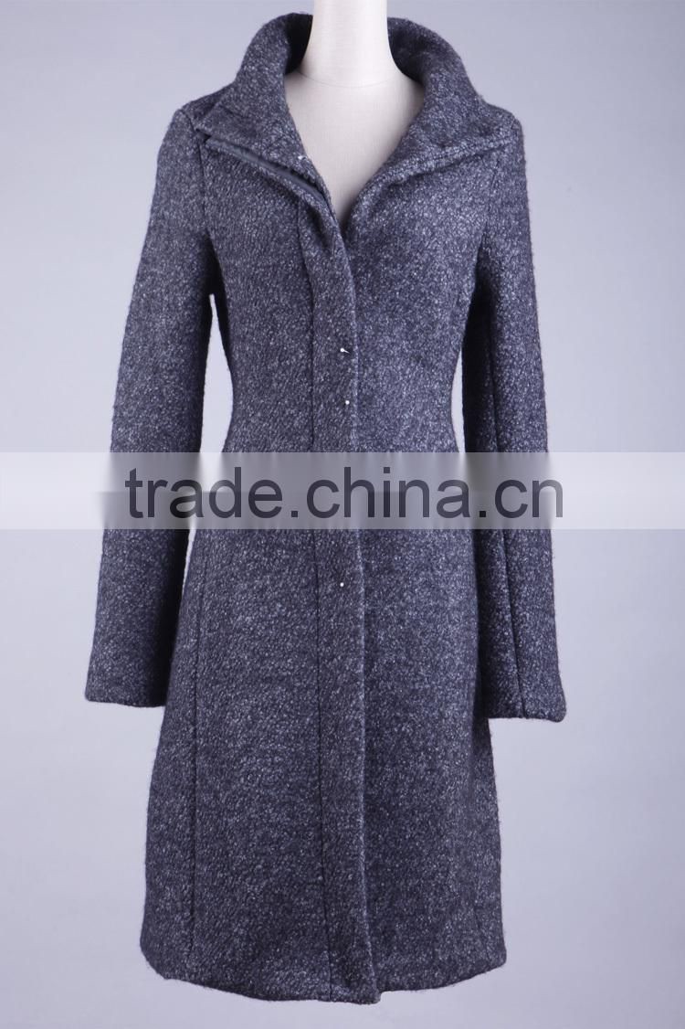 2015 the newest slim fit cheap clothing women's warm woolen coat with long sleeve marl grey free sample