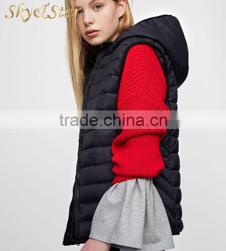 Fashion women light thick sleeveless hooded down jackets outdoor coats women gilet