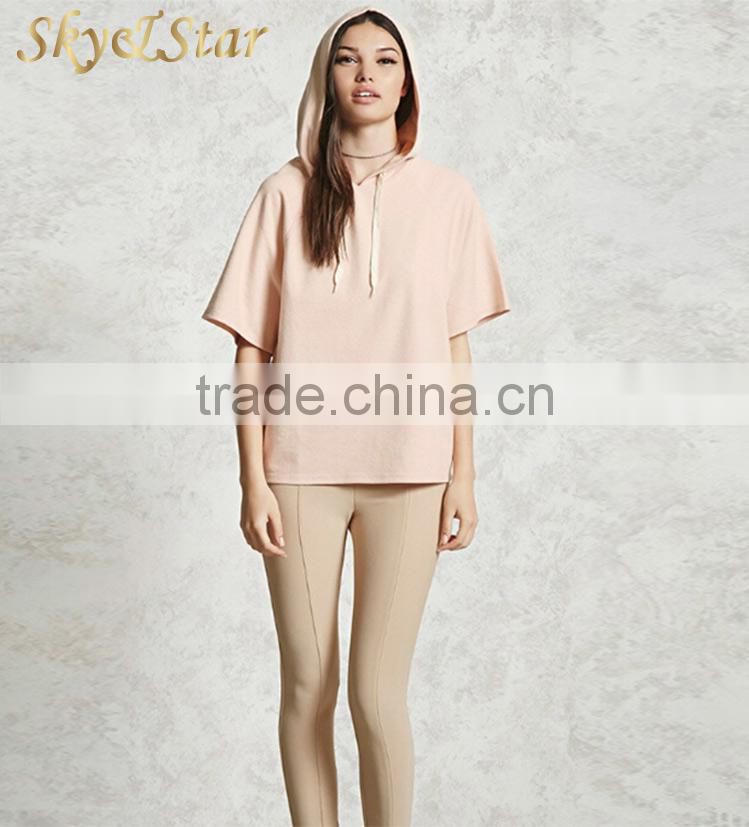 top selling oversized plain pink short sleeve casual women hoodie