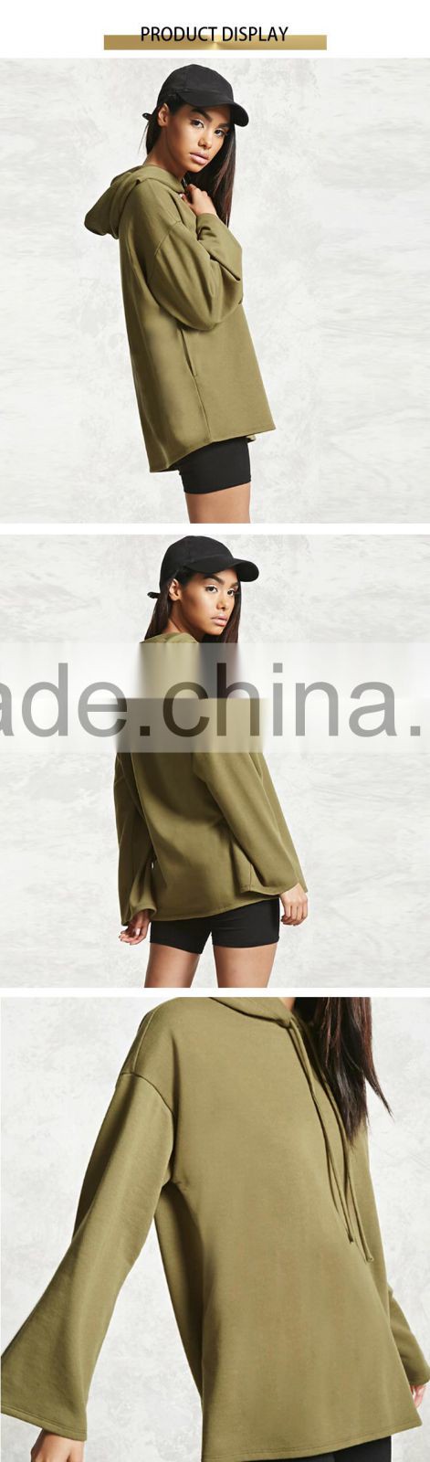 women clothes custom plain green casual long sleeve Hooded sweatshirt