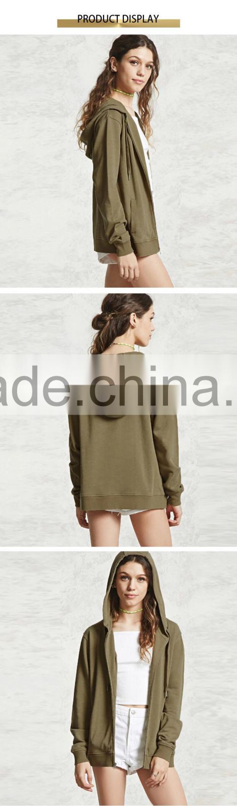 custom casual long sleeve women hoodie jacket with zipper