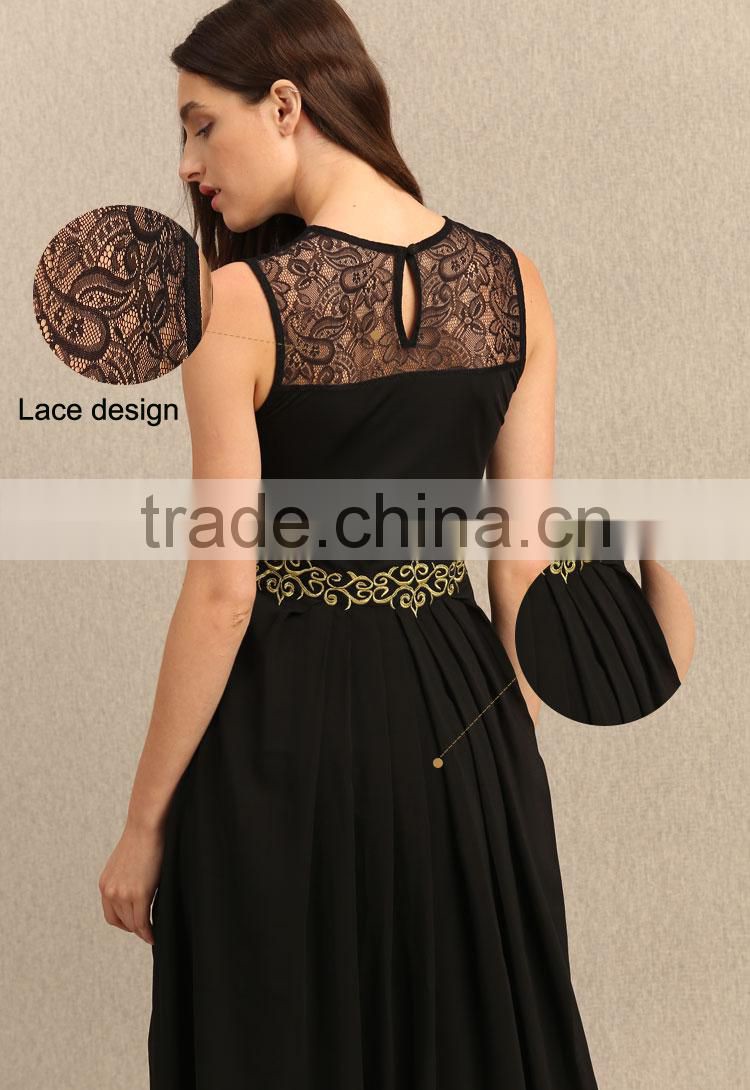 High quality fashion ladies maxi new dress black long prom dress with lace