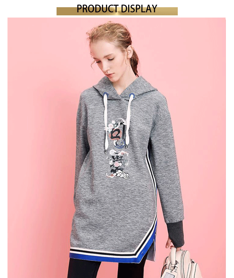 Cuaual Cotton women embroidered sports hoodie