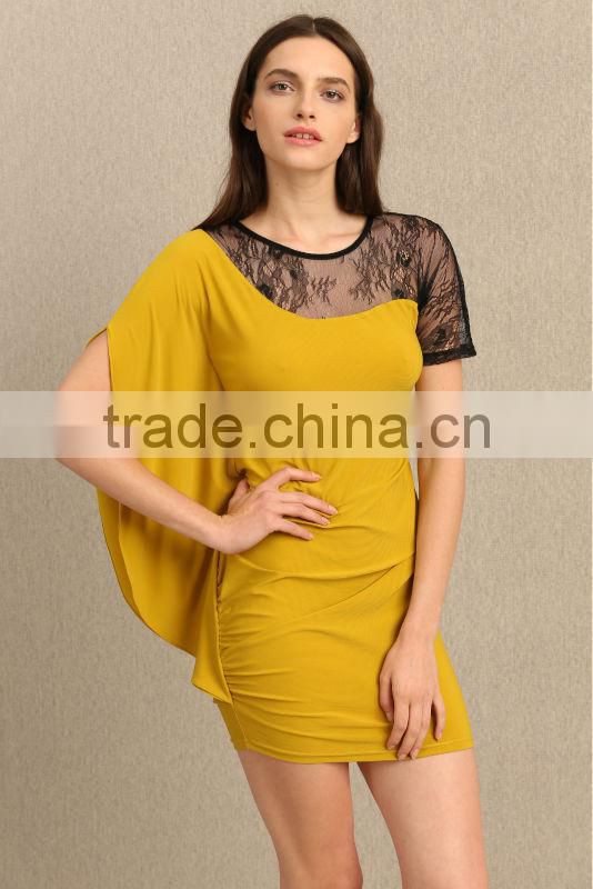 WOMEN ASYMMETRIC BATWING SLEEVE MID DRESS
