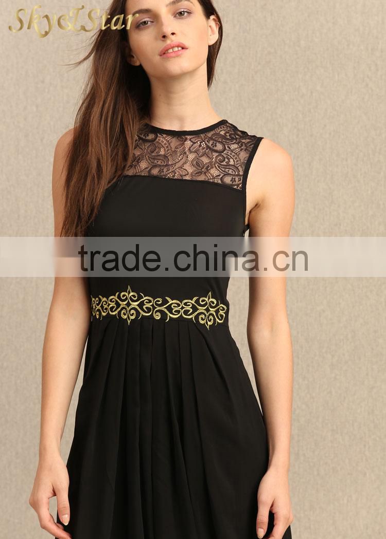 High quality fashion ladies maxi new dress black long prom dress with lace