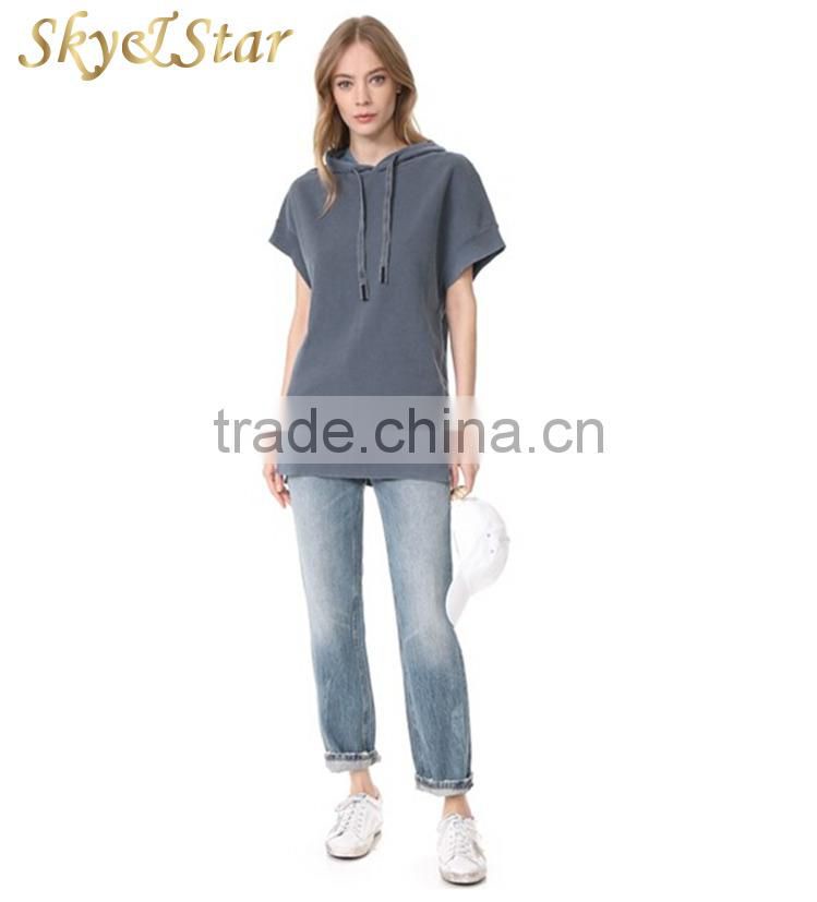 high quality pullover custom plain grey short cap sleeve women hoodies