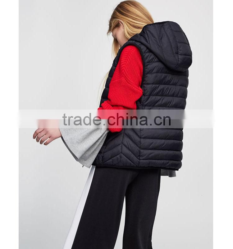 Fashion women light thick sleeveless hooded down jackets outdoor coats women gilet