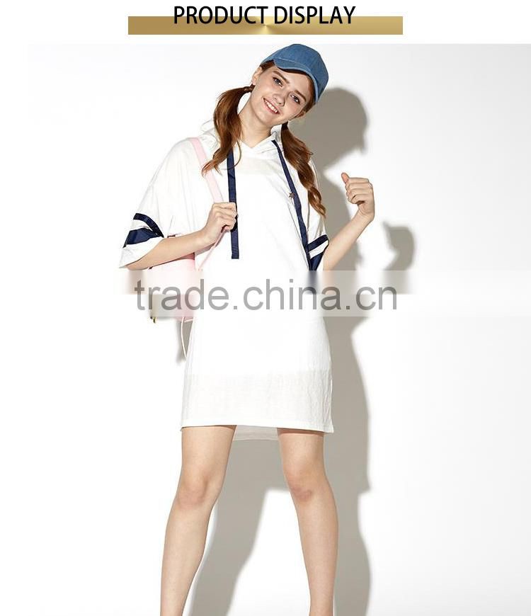 Summer white tshirt knee length cotton hoodie