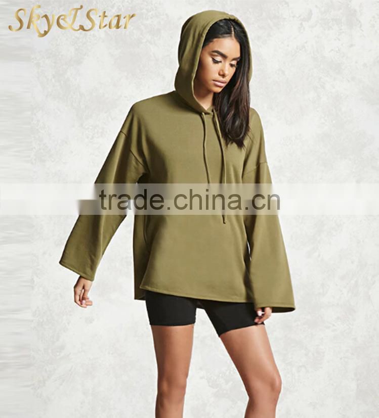 women clothes custom plain green casual long sleeve Hooded sweatshirt
