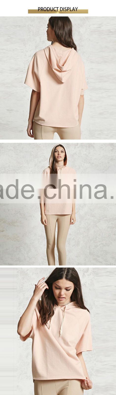 top selling oversized plain pink short sleeve casual women hoodie