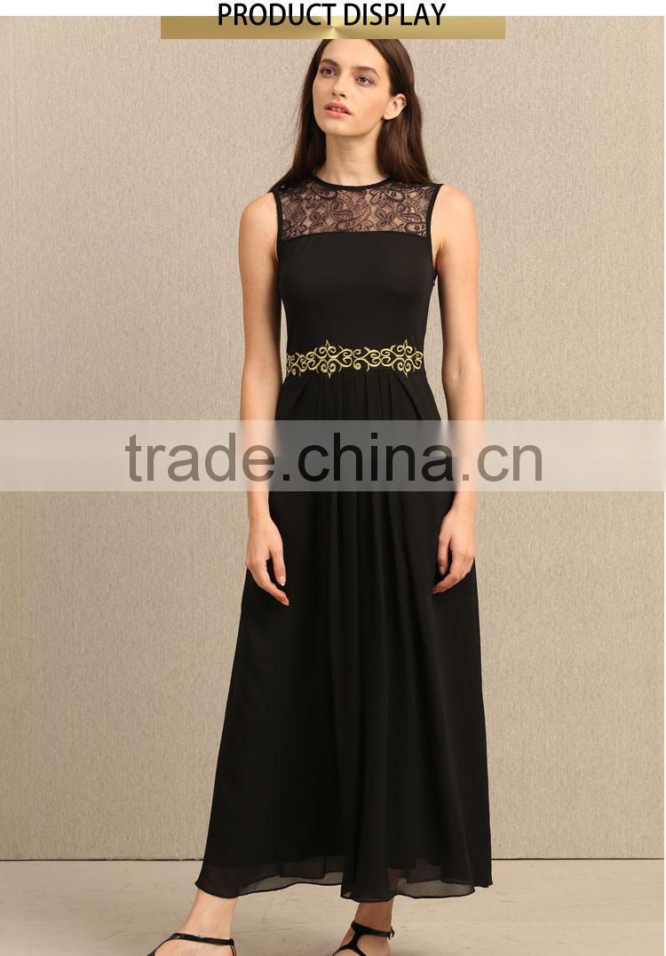 High quality fashion ladies maxi new dress black long prom dress with lace