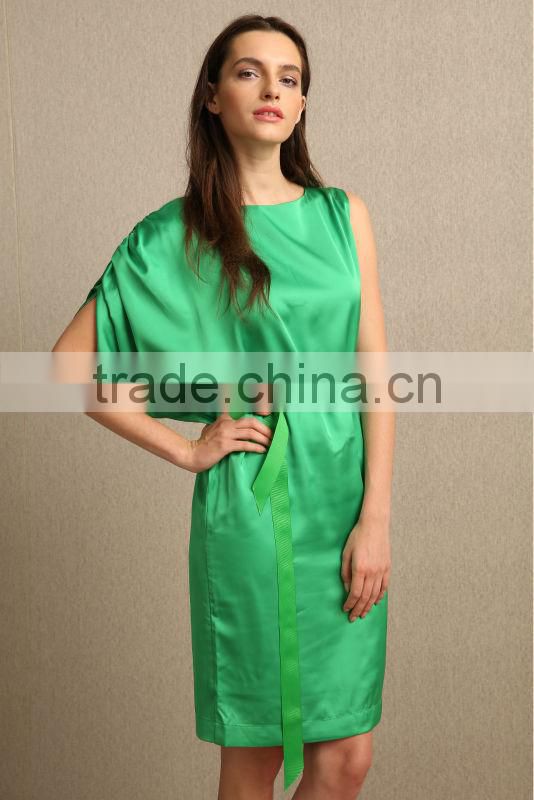 LADIES ELEGANT ONE-SLEEVE SATIN MID DRESS