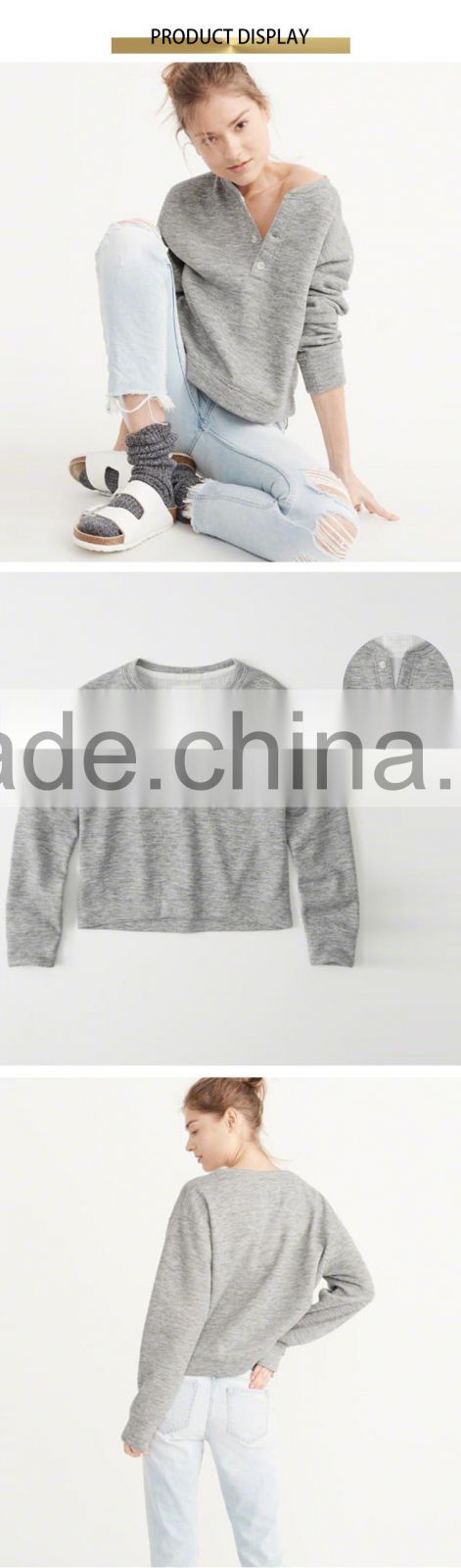 long sleeve pullover plain grey loose women short Knit sweatshirt