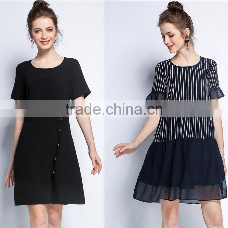 Fashion mini short sleeve elegant women black lining cold shoulder mesh dress