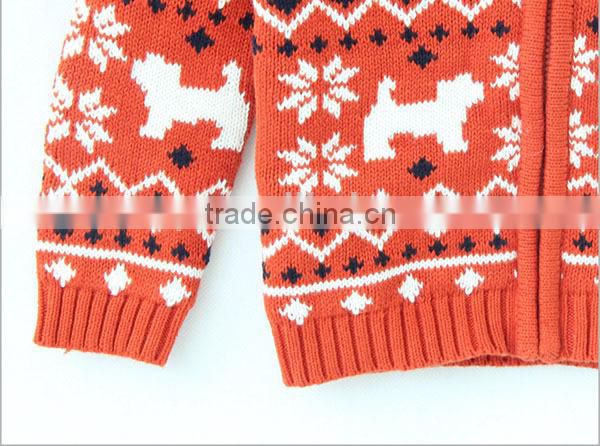 Kids wool sweater hooded xmas knitting cardigan