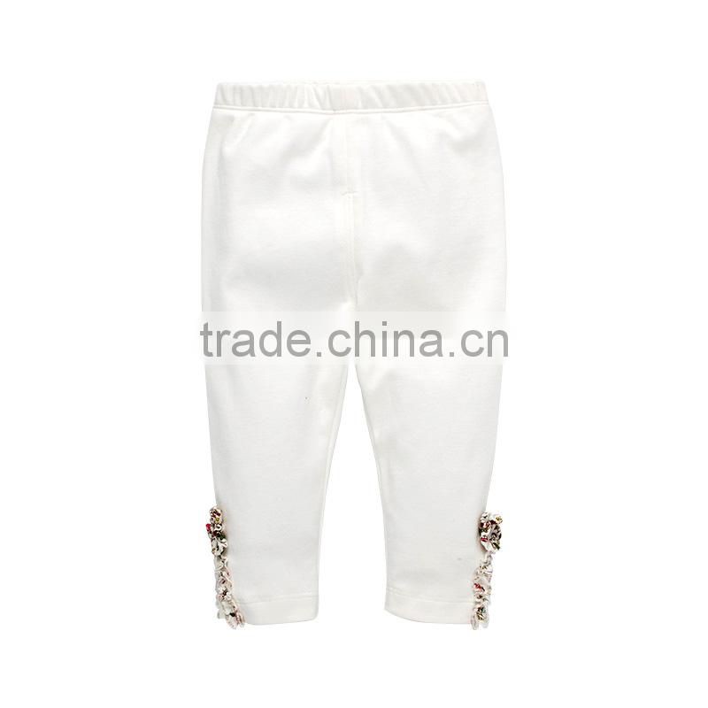 100%Cotton Baby Long Pants White Knitted Pants For Baby Girl