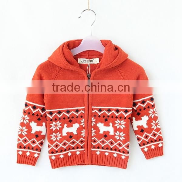 Kids wool sweater hooded xmas knitting cardigan