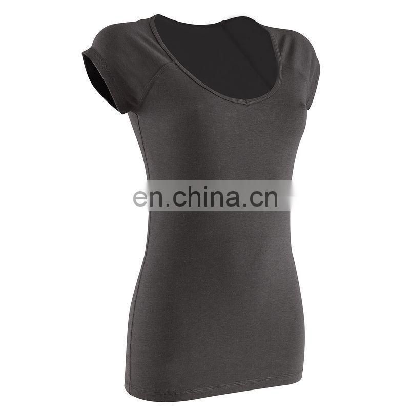 heather grey womens deep O-neck short sleeve t-shirts sports running womens t-shirts