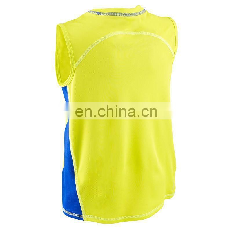 unisex sleeveless polyester spandex O neck t-shirt cover stitch custom china