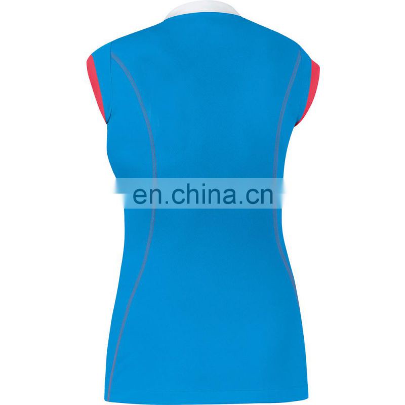 V-neck ladies slim fit polyester spandex tennis sports t-shirts flat color cover stitching wholesale summer