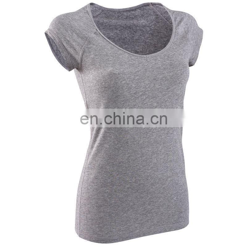 heather grey womens deep O-neck short sleeve t-shirts sports running womens t-shirts