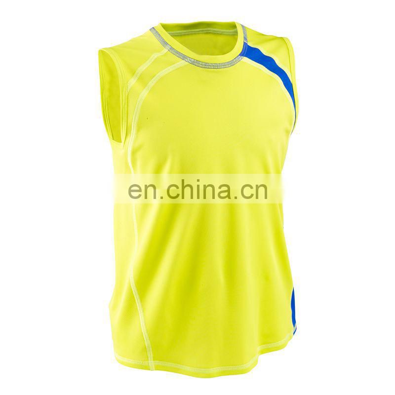 unisex sleeveless polyester spandex O neck t-shirt cover stitch custom china