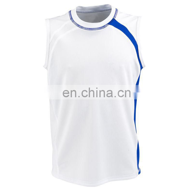 unisex sleeveless polyester spandex O neck t-shirt cover stitch custom china