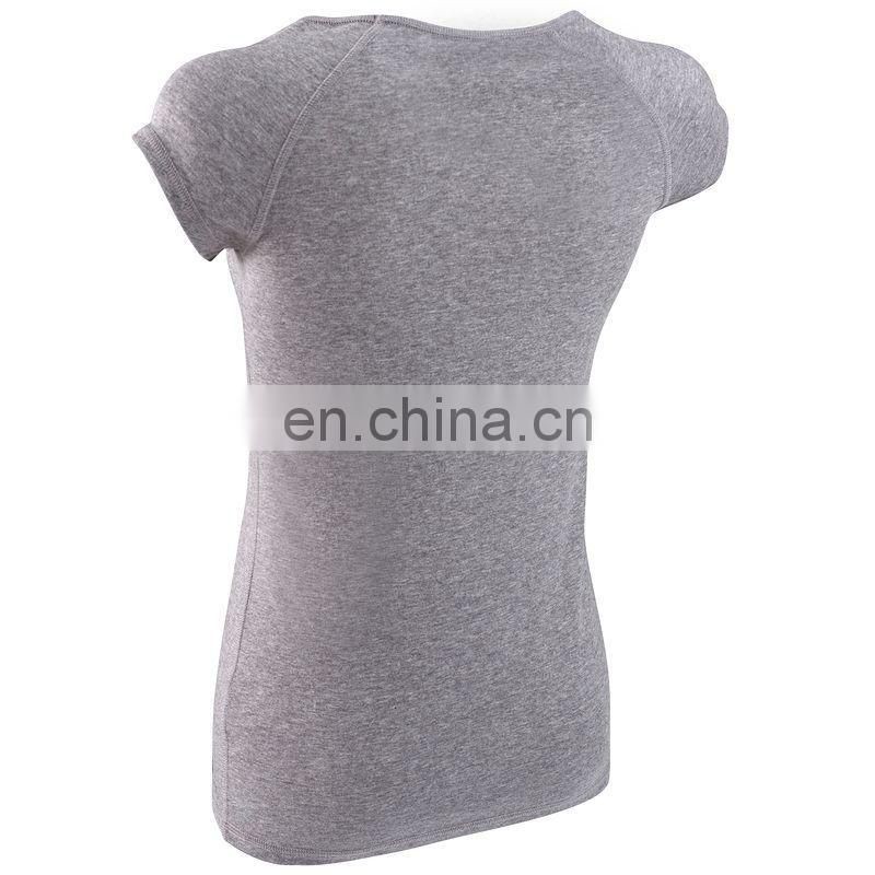 heather grey womens deep O-neck short sleeve t-shirts sports running womens t-shirts