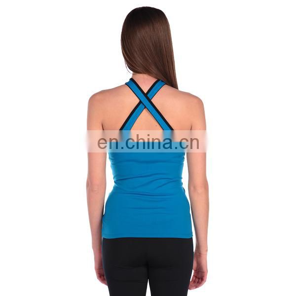 blue cross bretelle womens gym singlet 88%nylon 12%spandex sports gym tank top