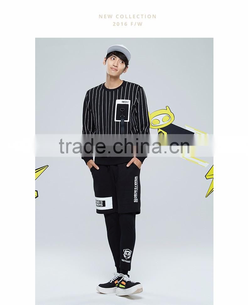 2016 Winter Jackets Crew Neck Striped Printed Sweatshirts,New Thick Fleece Striped Printed Sweatshirts for Men