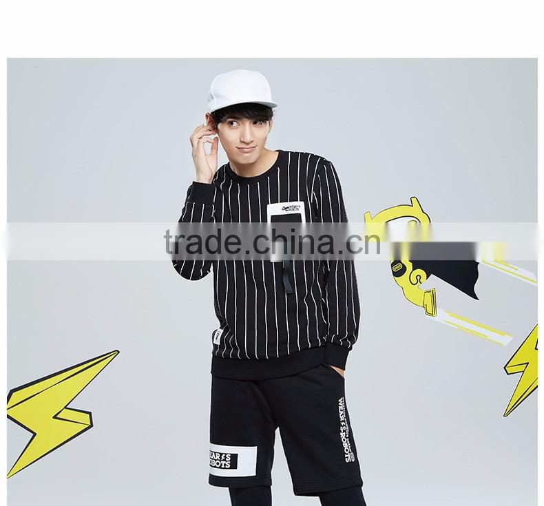 2016 Winter Jackets Crew Neck Striped Printed Sweatshirts,New Thick Fleece Striped Printed Sweatshirts for Men