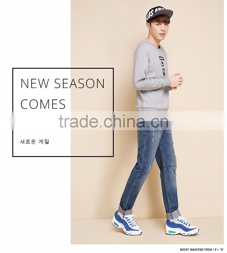 Casual Men's Crewneck Pullover Gray Printed Sweatshirts, Long Sleeve Pullover Printed Sweatshirts for Men