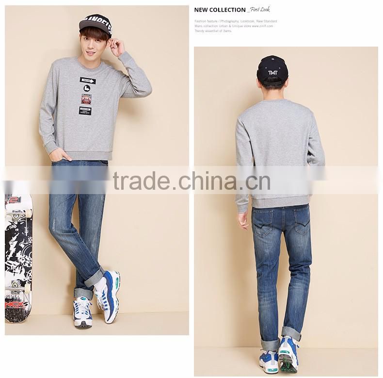 Casual Men's Crewneck Pullover Gray Printed Sweatshirts, Long Sleeve Pullover Printed Sweatshirts for Men