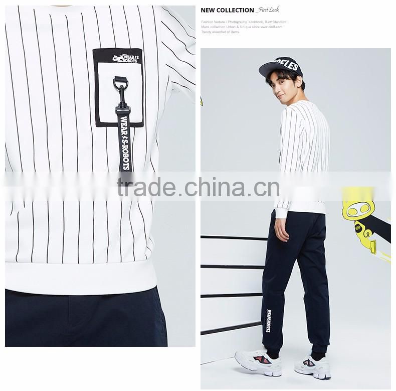 2016 Winter Jackets Crew Neck Striped Printed Sweatshirts,New Thick Fleece Striped Printed Sweatshirts for Men