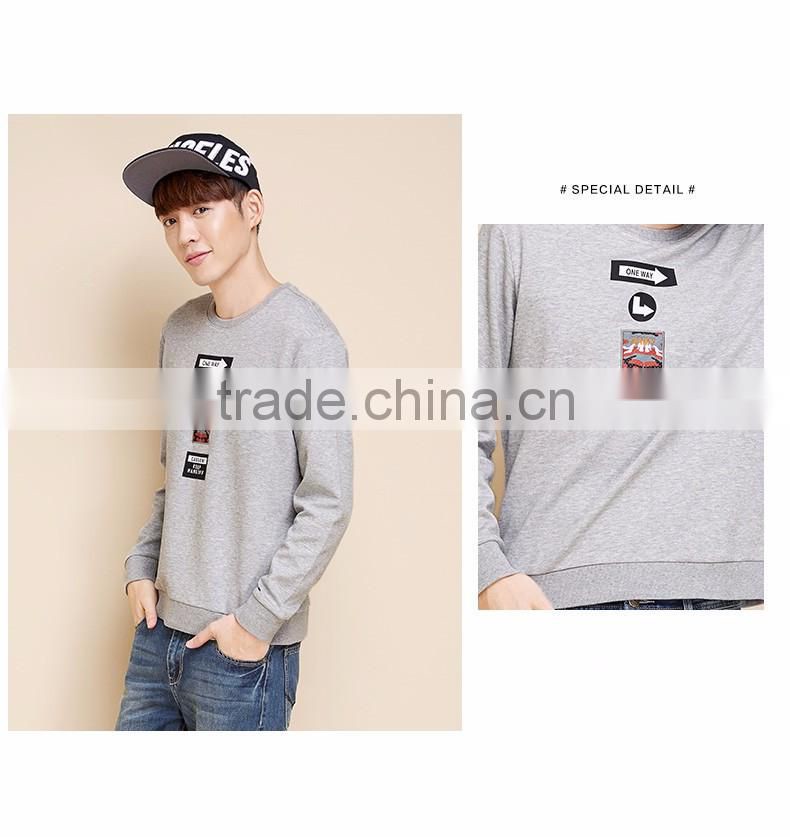 Casual Men's Crewneck Pullover Gray Printed Sweatshirts, Long Sleeve Pullover Printed Sweatshirts for Men