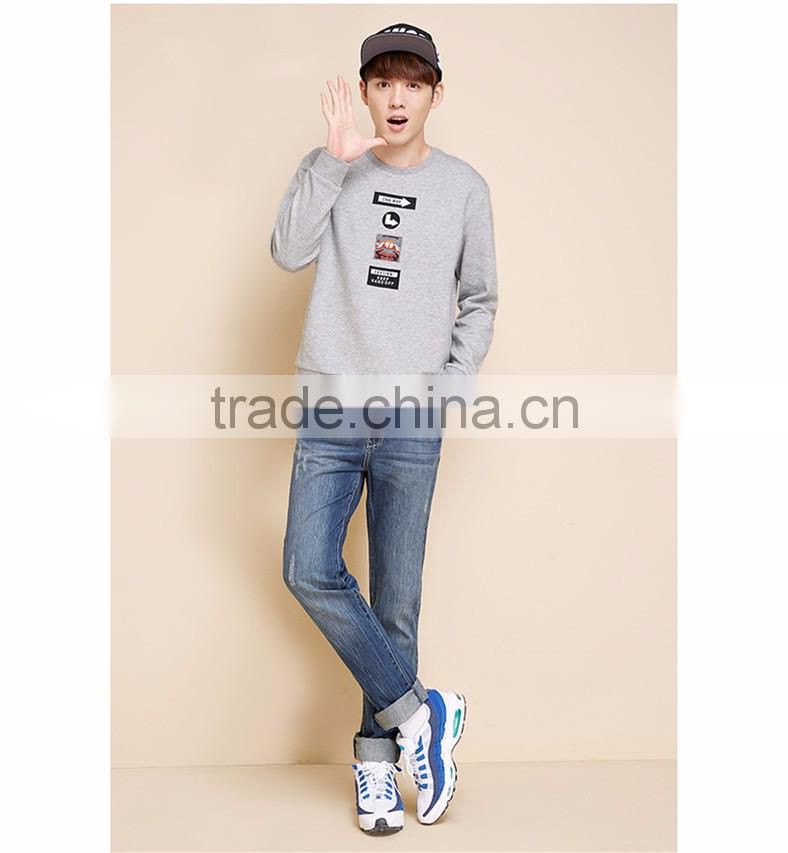 Casual Men's Crewneck Pullover Gray Printed Sweatshirts, Long Sleeve Pullover Printed Sweatshirts for Men