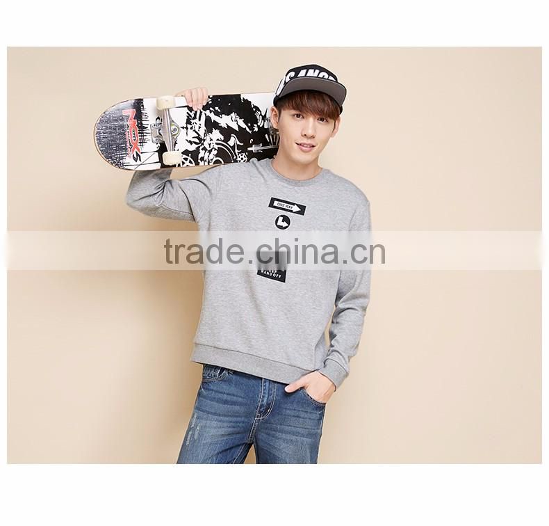 Casual Men's Crewneck Pullover Gray Printed Sweatshirts, Long Sleeve Pullover Printed Sweatshirts for Men
