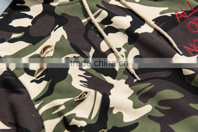wholesale camo short sleeve hoodie sweatshirt with embroidery design