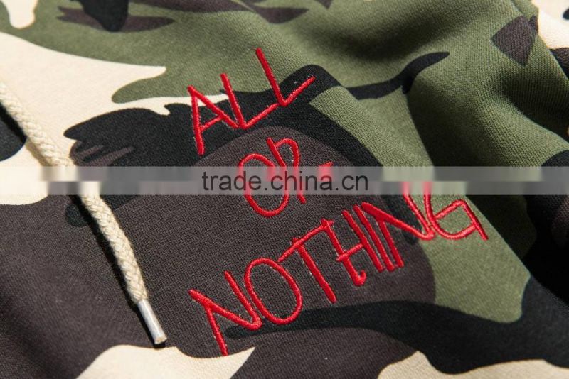 wholesale camo short sleeve hoodie sweatshirt with embroidery design