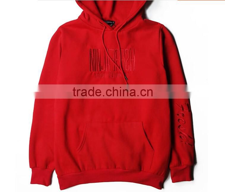 Wholesale custom mens clothing Custom embroidery logo hoodie cotton drawstring plain blank red hoodie mens