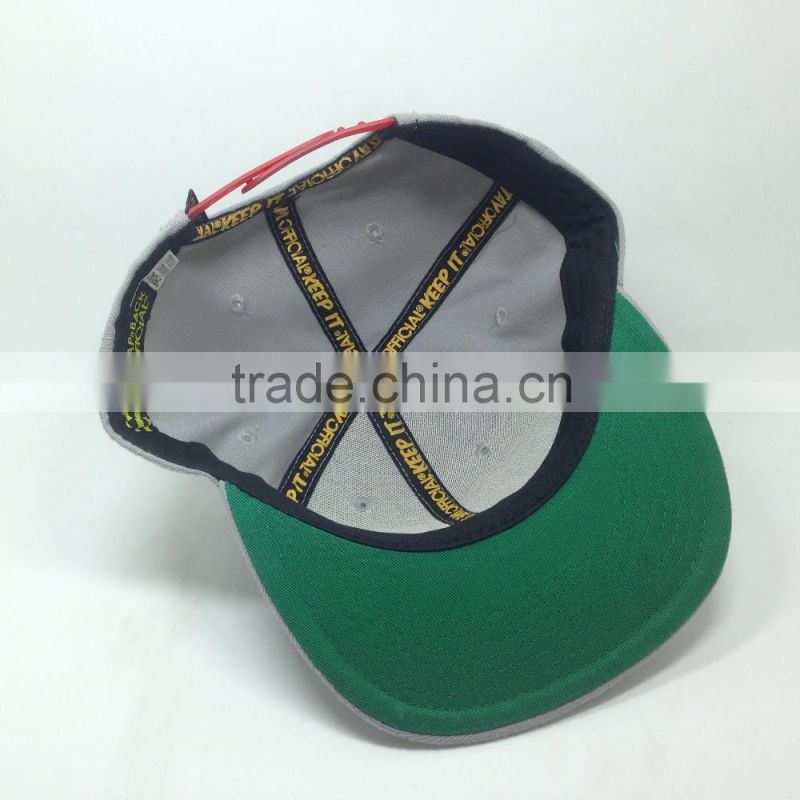 high quality custom 3D embroidery plastic buckle flat brim snapback cap