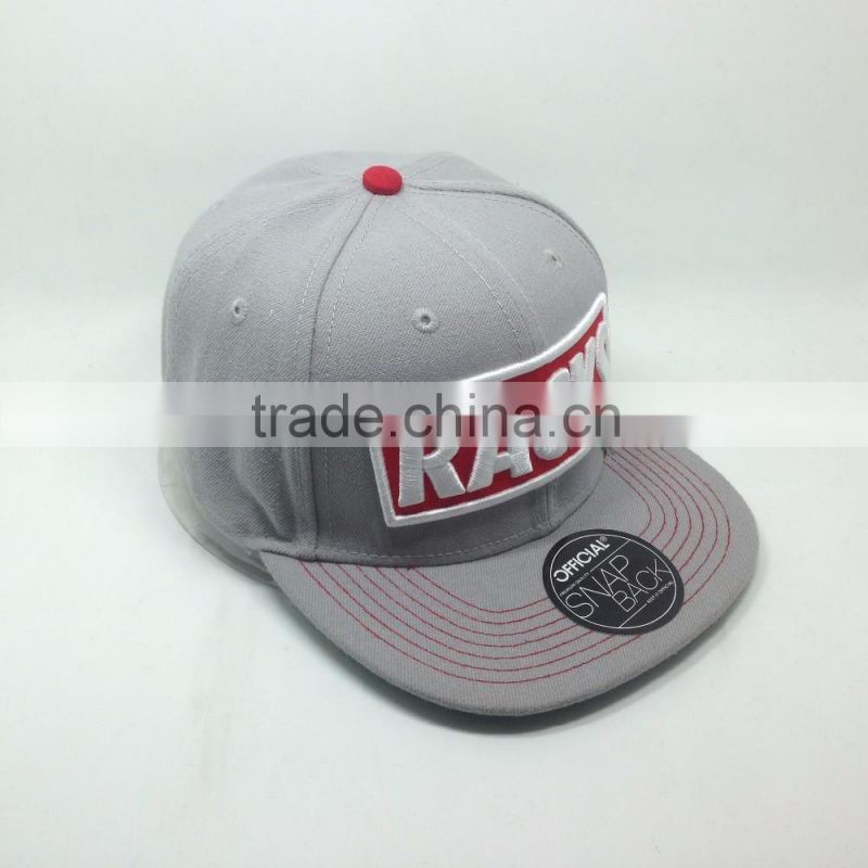 high quality custom 3D embroidery plastic buckle flat brim snapback cap