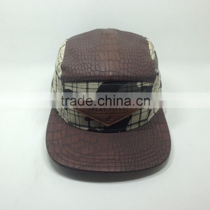 2016Custom Fashion 5 Panel Funny Plain Cowhide Snapback Cap
